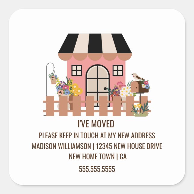 Cute House | New Home Moving Announcement Square Sticker (Front)