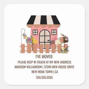 Cute House   New Home Moving Announcement Square Sticker
