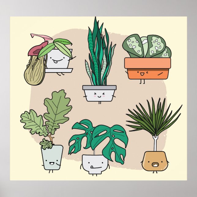 Cute House Plants: Colourful Botanical. Poster (Front)