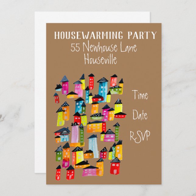 Cute house watercolor illustration housewarming invitation (Front/Back)