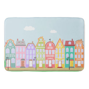 Cute Houses Pastel Bath Mat