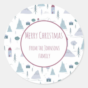 Cute Houses Pastel Colours Winter Pattern Classic Round Sticker