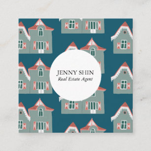 Cute Houses Real Estate Agent Broker Realtor Lease Square Business Card