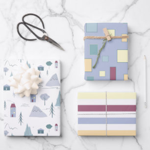 Cute Houses Trees Mountains Modern Pattern Wrapping Paper Sheet