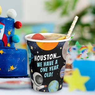 Cute Houston We Have A One Year Old 1st Birthday Paper Cups