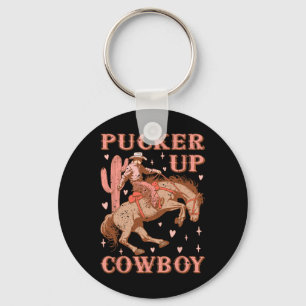 Cute Howdy Western Valentines Day Pucker Up Cowboy Keychain