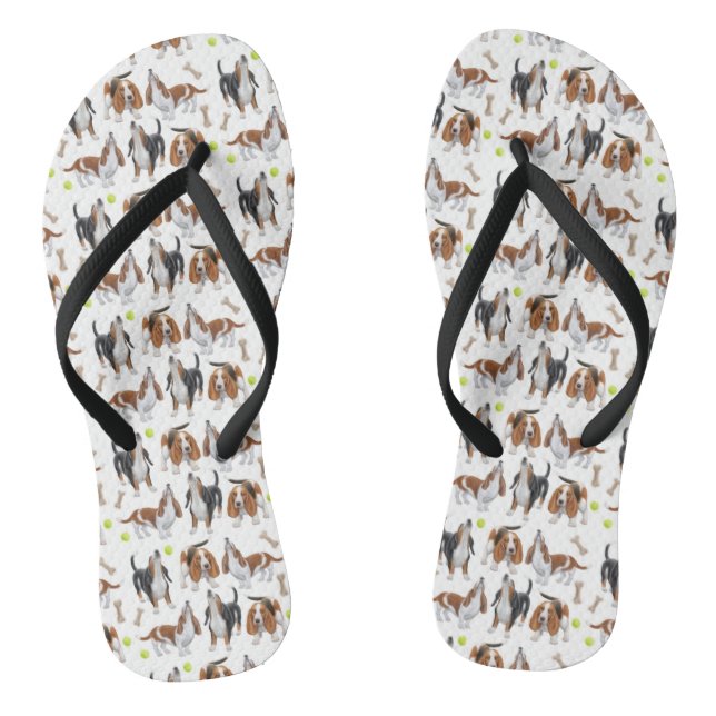 Cute Howling Basset Hounds Flip Flops (Footbed)