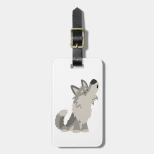 Cute Howling Cartoon Wolf Luggage Tag