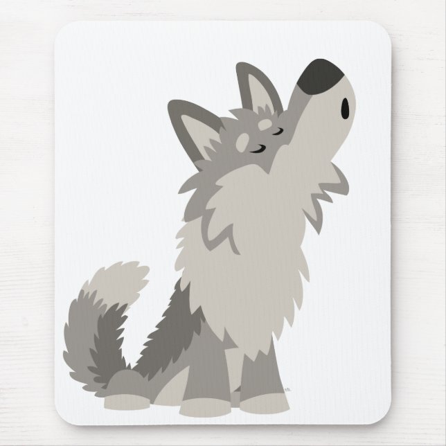 Cute Howling Cartoon Wolf Mousepad (Front)