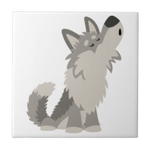 Cute Howling Cartoon Wolf Tile