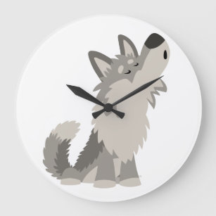 Cute Howling Cartoon Wolf  Wall Clock