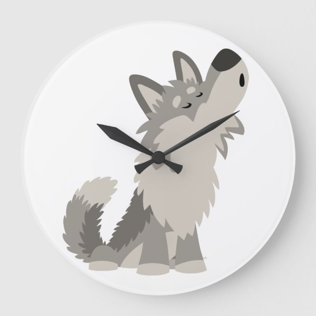 Cute Howling Cartoon Wolf  Wall Clock (Front)