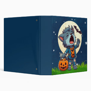 Cute howling werewolf monster with pumpkin binder