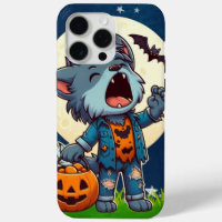 Cute howling werewolf monster with pumpkin