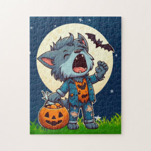 Cute howling werewolf monster with pumpkin jigsaw puzzle
