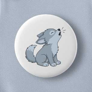 Cute Howling Wolf Pup 2 Inch Round Button