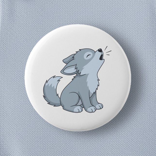 Cute Howling Wolf Pup 2 Inch Round Button (Creator Uploaded)