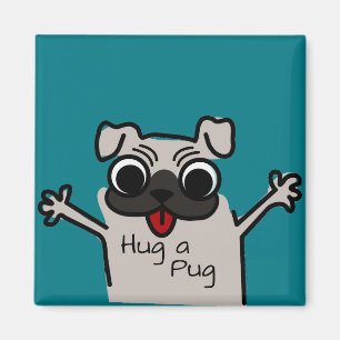 Cute Hug a Pug Teal Magnet