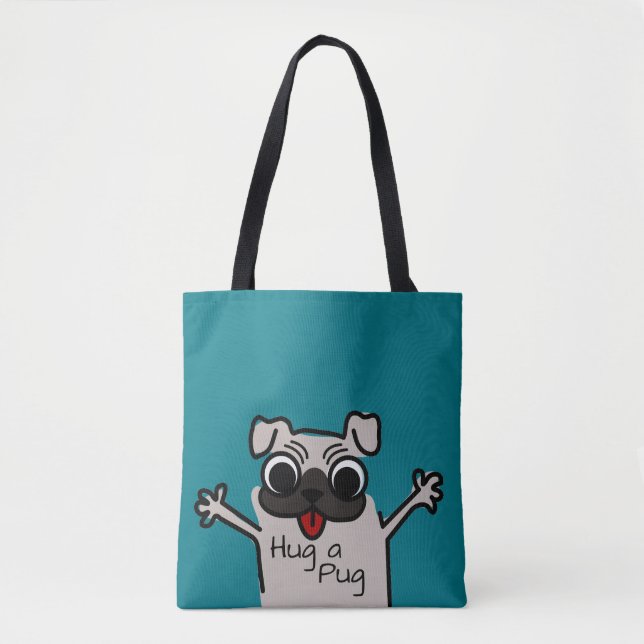 Cute Hug a Pug Teal Tote Bag (Front)