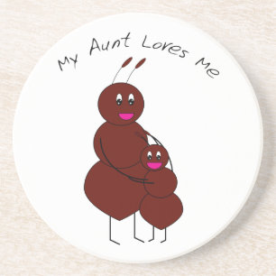 Cute Hugging Aunt and Sweet Family Ant Cartoon Coaster