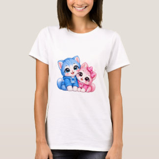 Cute Hugging Cats Women T-Shirt | Kawaii Blue Pink