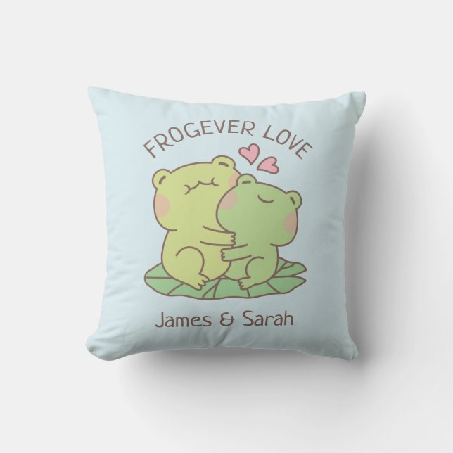 Cute Hugging Frogs Frogever Love Couple Room Decor Throw Pillow (Front)