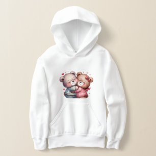 Cute Hugging Teddy Bears Girls White Hoodie !