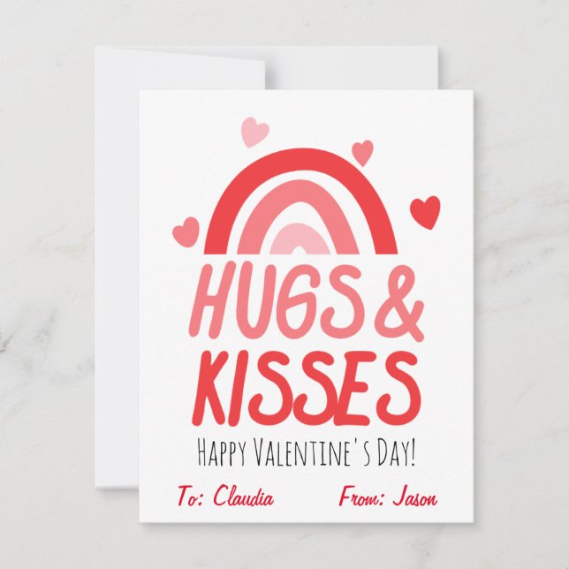 Cute Hugs & Kisses Valentine's Day Kids Classroom Holiday Card (Front)