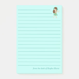 Cute Hula Dancer Girl Custom Tropical Teal Post-it Notes