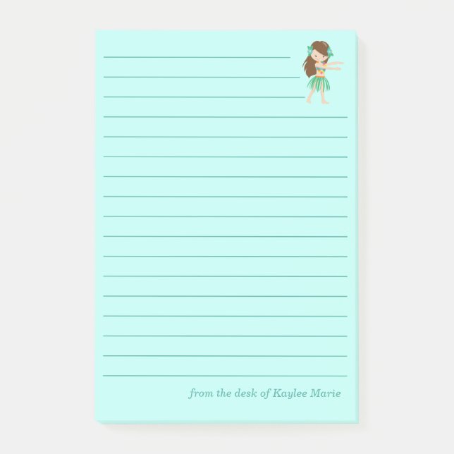 Cute Hula Dancer Girl Custom Tropical Teal Post-it Notes (Front)