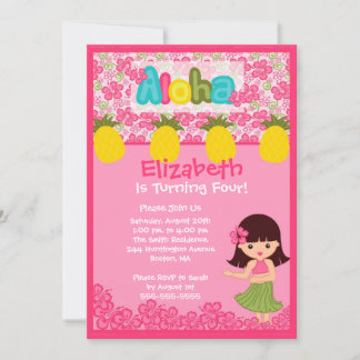 CUTE Hula Girl PInk Birthday Invitation