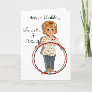 Cute Hula Hoop Girl Personalized Birthday Card