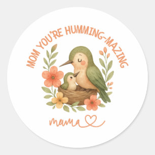 Cute Humming Bird Mom Mother's Day Classic Round Sticker