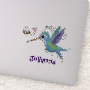 Cute hummingbird and bee cartoon illustration