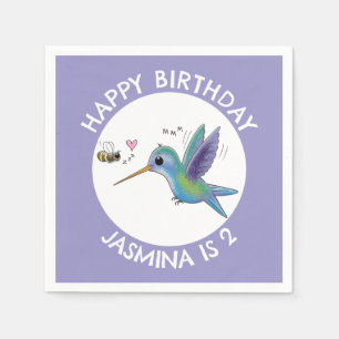 Cute hummingbird and bee cartoon personalized napkin