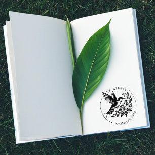 Cute Hummingbird Custom Name Library Book Rubber Stamp