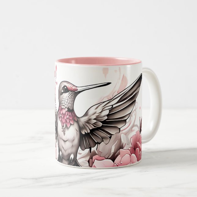 Cute Hummingbird Designs on Two-Tone Coffee Mug (Front Right)