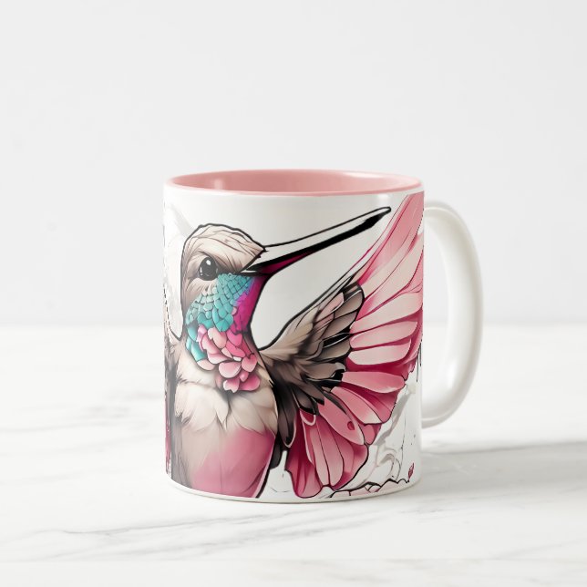Cute Hummingbird Designs on Two-Tone Coffee Mug (Front Right)