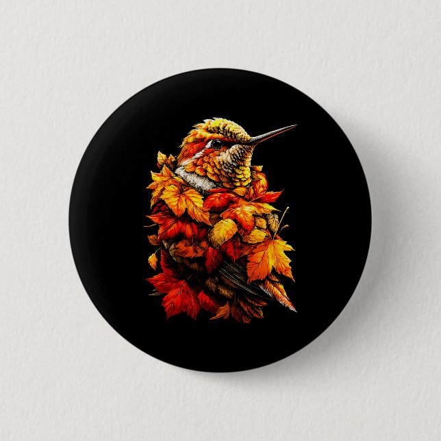 Cute Hummingbird Fall Leaves Forest Vibes Autumn A 2 Inch Round Button (Front)