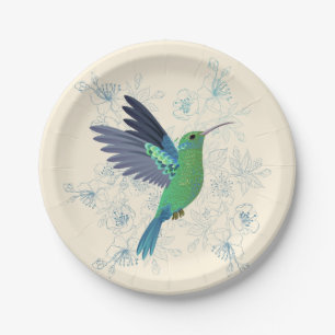 Cute Hummingbird Floral Paper Plate