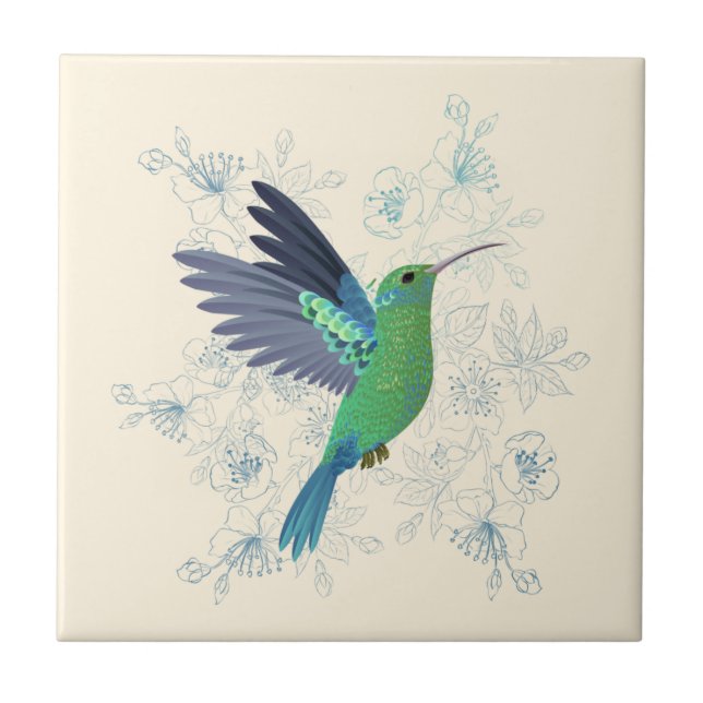 Cute Hummingbird Floral Tile (Front)