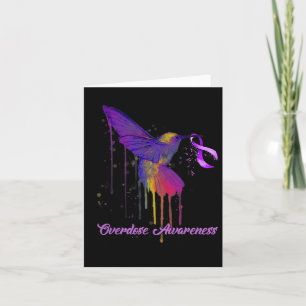 Cute Hummingbird Holding Purple Ribbon Overdose Aw Card