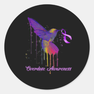 Cute Hummingbird Holding Purple Ribbon Overdose Aw Classic Round Sticker