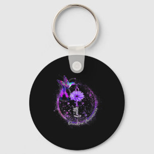 Cute Hummingbird Holding Purple Ribbon Overdose Aw Keychain