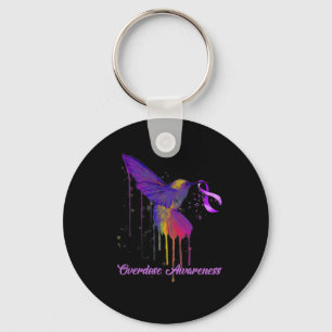 Cute Hummingbird Holding Purple Ribbon Overdose Aw Keychain