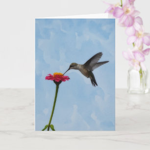 Cute Hummingbird Hovering on Pink Flower Note Card