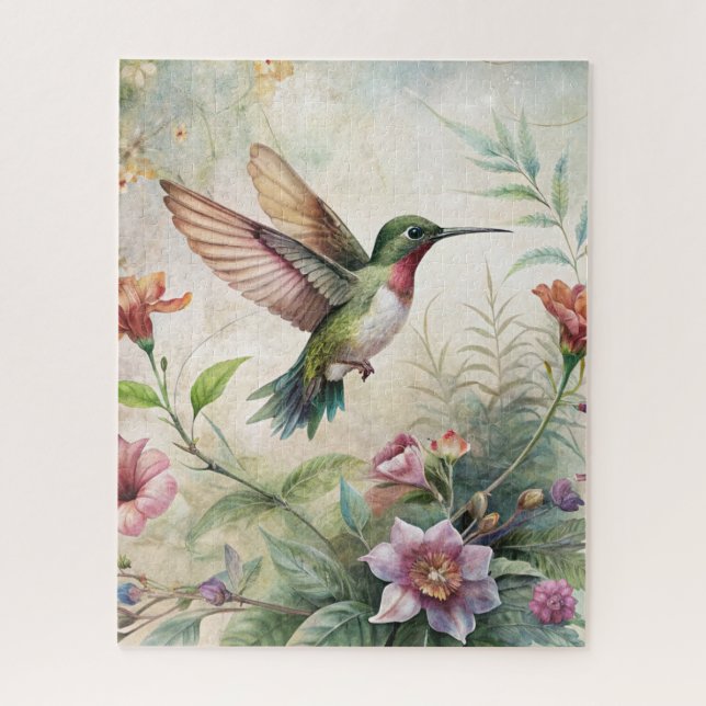 Cute Hummingbird on Flowers Jigsaw Puzzle (Vertical)