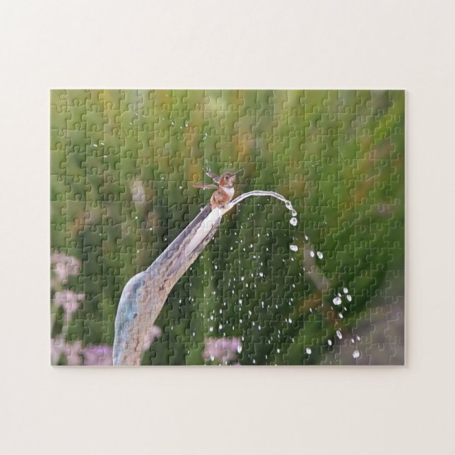 Cute Hummingbird Playing in Fountain Puzzle (Horizontal)