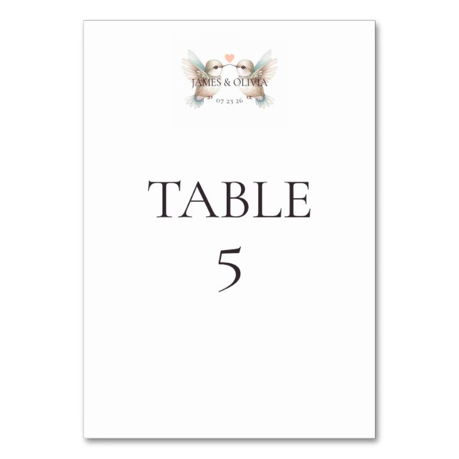Cute Hummingbird Wedding Table Number Card (Front)