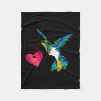 Cute Hummingbird With Heart Bird Lover Design Art  Fleece Blanket